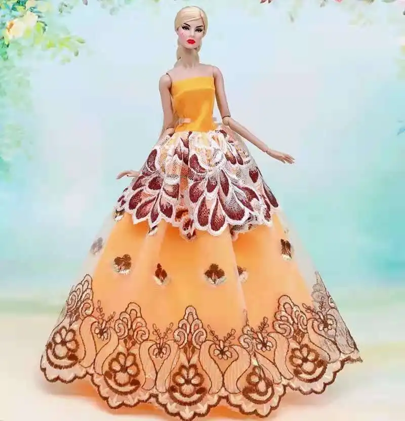 

Cosplay 1/6 BJD Doll Dress Orange Floral Off Shoulder Princess Wedding Party Gown For Barbie Clothes 11.5" Dolls Accessories Toy