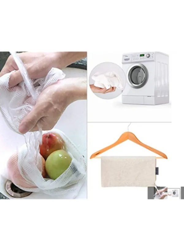 

Reusable Cotton Vegetable Bags Home Kitchen Fruit And Vegetable Storage Mesh Bags With Drawstring Machine Washable