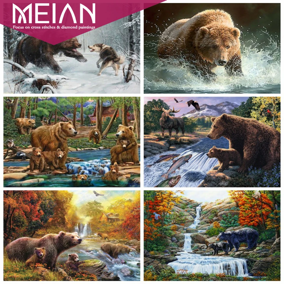 Алмазная 5D Вышивка MEIAN с изображением животных полное круглое украшение для