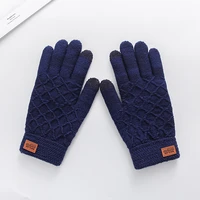 gloves winter touch screen thickened warm fluffy five finger knitting wool outdoor riding cold proof game mens gloves