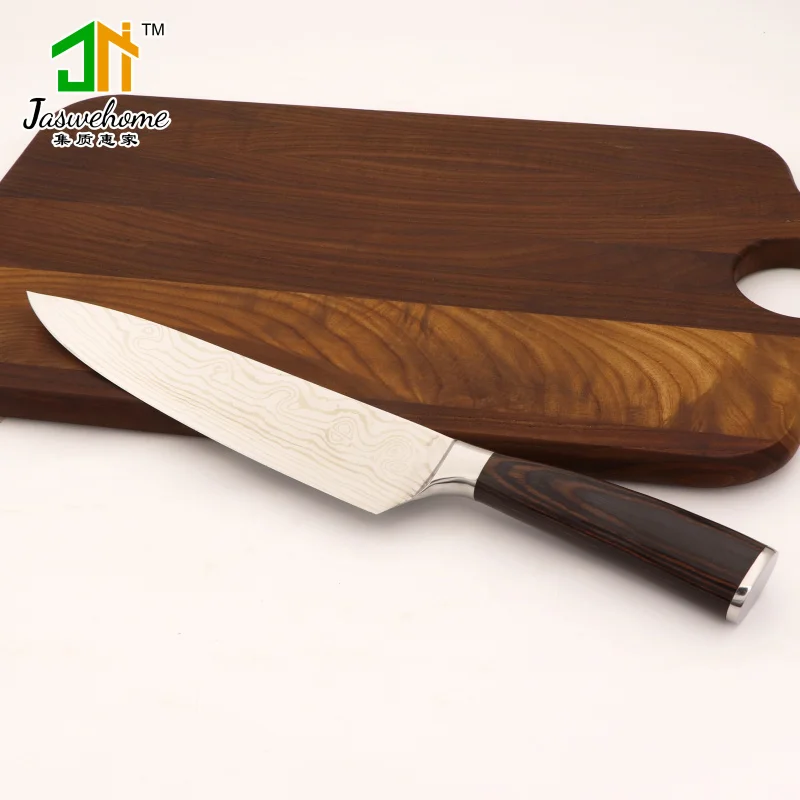 Jaswehome chef knife with wood cutting board set laser damascus grain gift kitchen | Дом и сад