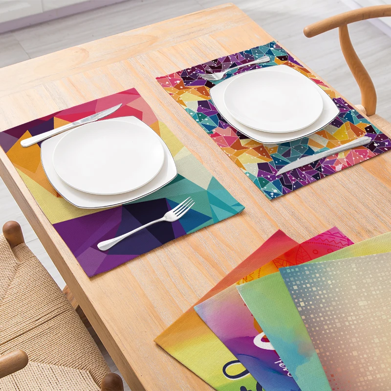 

Abstract Pattern Placemat for Dining Table Mats Eco-Friendly Drink Coasters Colorful Linen Pads Rectangle Kitchen Accessories