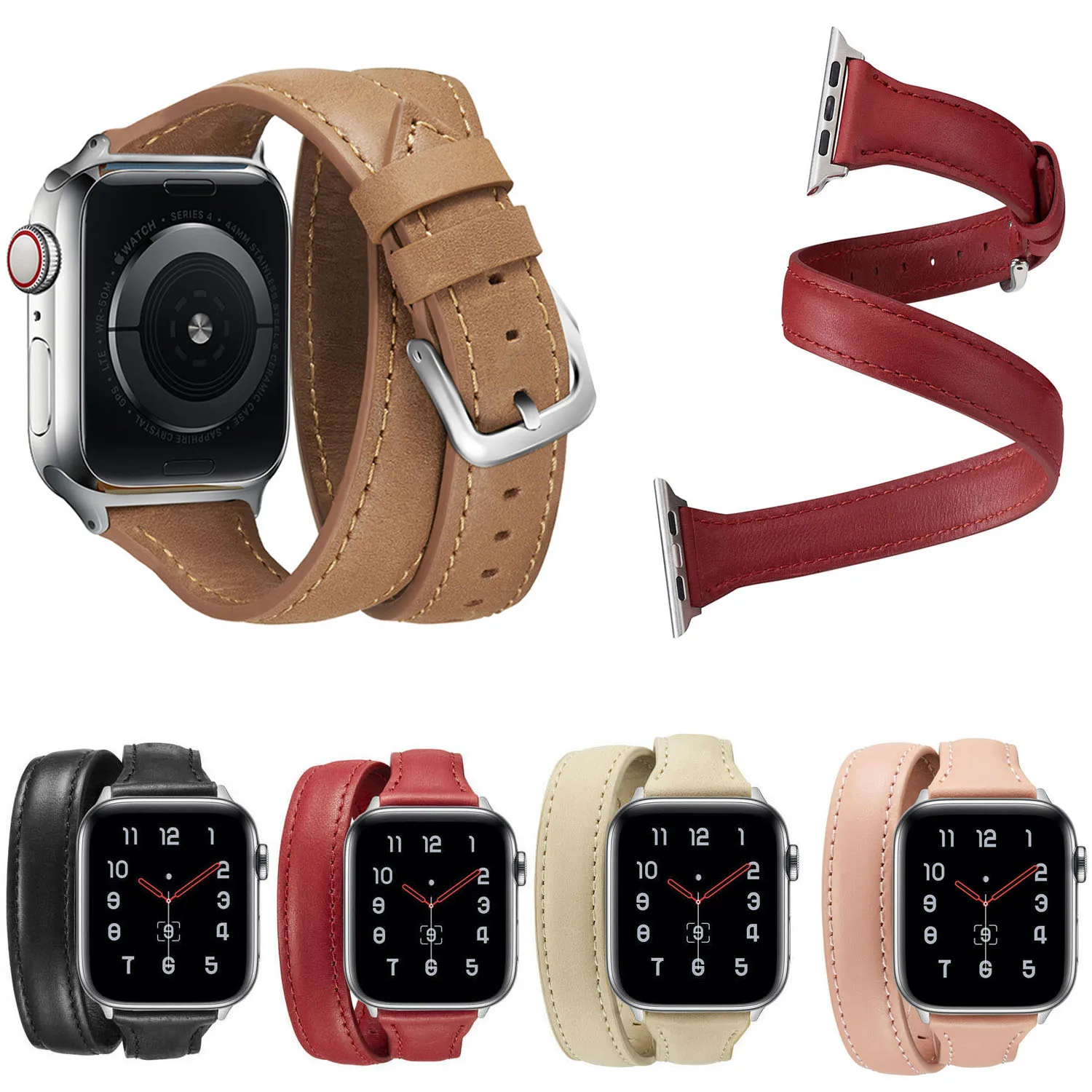 Ремешок для Apple Watch Double Tour Band Series 1 2 3 4 5 тонкий браслет из натуральной кожи iWatch 38 мм