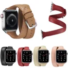 Ремешок для Apple Watch Double Tour Band Series 1 2 3 4 5, тонкий браслет из натуральной кожи для iWatch 38 мм 40 мм 42 мм 44 мм