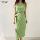 Платье ZANZEA женское с квадратным вырезом, элегантный повседневный облегающий сарафан без рукавов, до середины икры, на шнуровке, для офиса и работы, 7, лето 2022