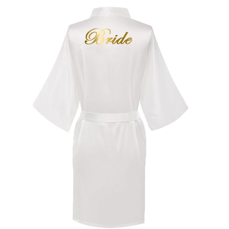 Satin Silk Bride Robe Women Wedding Party Bridesmaid Robes Bride Dressing Gown Bridal Bathrobe Gold Print light pink