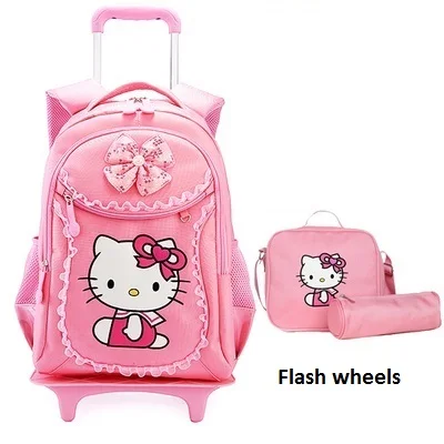 Flash wheels Детские школьные сумки hello kitty, Детские рюкзаки, чемодан на колесиках для девочек, рюкзак Mochila Infantil Bolsas Zaini Scuola - Цвет: Flash wheels