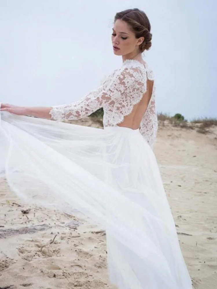 

Hi Shy Bride New simple wedding dress backless sleeveless design chiffon lace bride dresses princess dress plus size tailor-made