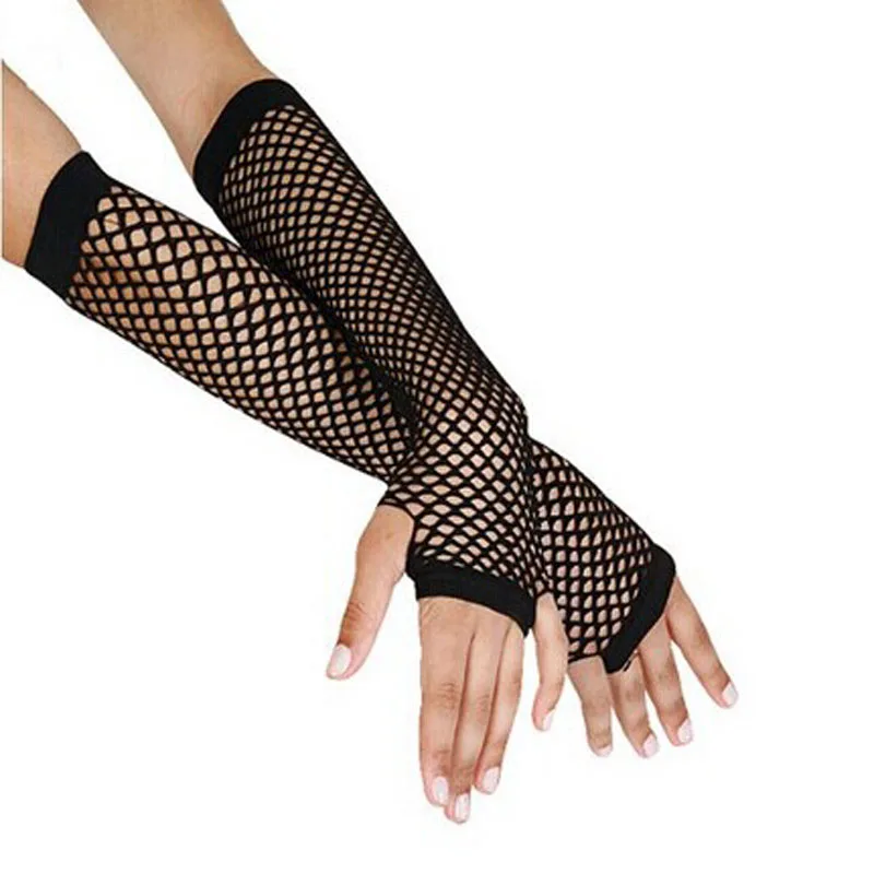 

2021 Punk Goth Lady Disco Dance Costume Lace Fingerless Mesh Fishnet Gloves Motorcycle protection Black cheap Wholesale Car