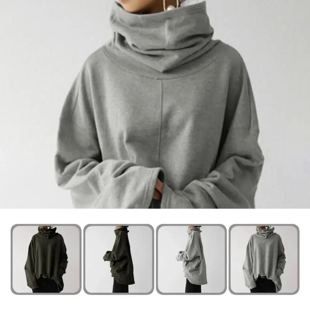 

Plush Lining Stylish Turtleneck Loose Fit Sweatshirt Shrink Resistant Women Sweatshirt Solid Color for Outdoor