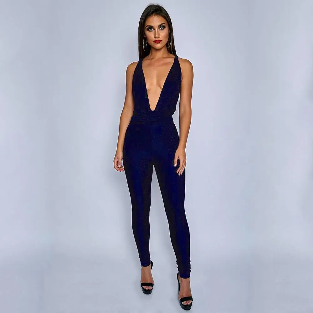 Женский Блестящий Комбинезон с глубоким V-образным вырезом красное боди на