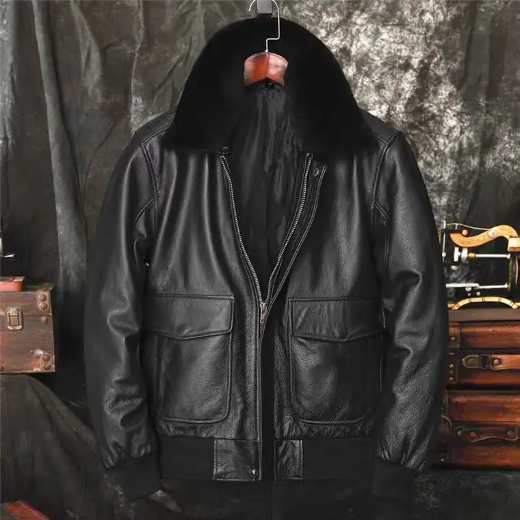 

Winter First Layer Cowhide Genuine Leather Coat Short Warm Flying Suit Leather Jacket Plus Cotton Youth Jacket