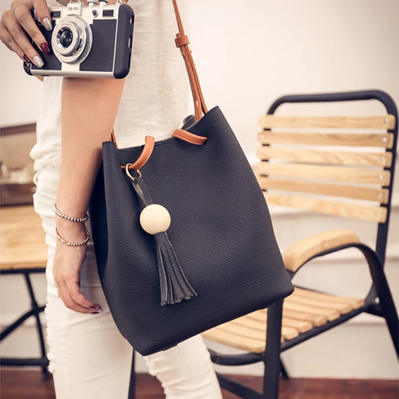 

Fashion PU Leather Shoulder Bag For Women 2021 Messenger Bags Cross-body Bucket bun mother bags tassel Handbag shoulder Bags