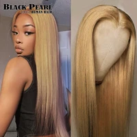 black pearl honey blonde human hair wig brazilian straight lace front wig 44 straight closure wig blonde bob closure wig