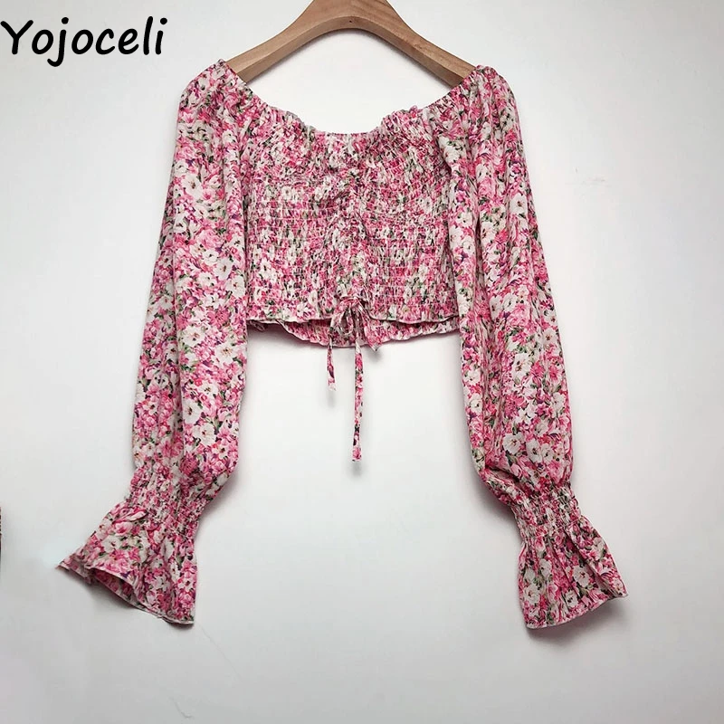 Блузка Yojoceli в стиле бохо Женская с длинным рукавом Пляжная рубашка принтом