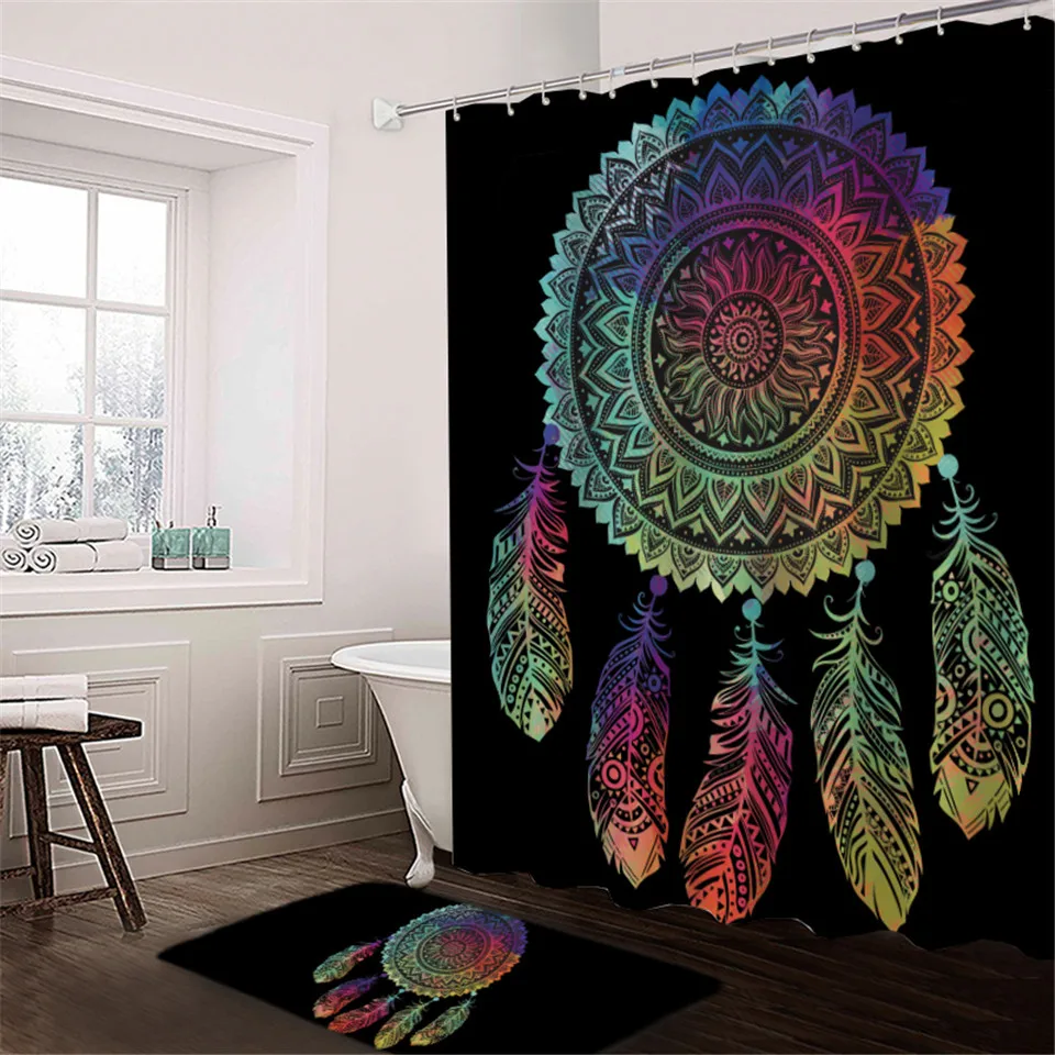 Постельное белье Outlet Dreamcatcher занавеска для душа и коврик для ванной набор Белоголовый Орел Синий водонепроницаемый занавеска для ванной комнаты Boho Ванна Декор 2 шт