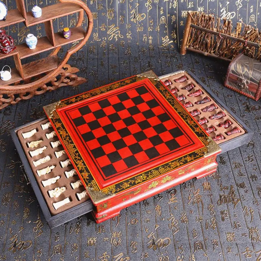 32Pcs/Set Wooden Table Chess Chinese Games Resin Chessman Christmas Birthday Premium Gifts Entertainment Board Game | Спорт и
