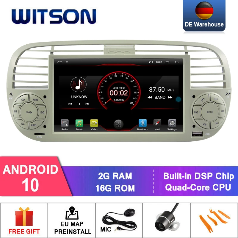 DE В наличии! Автомагнитола WITSON на Android 10 для FIAT 500 2 Гб ОЗУ 16 флэш памяти GPS навигация