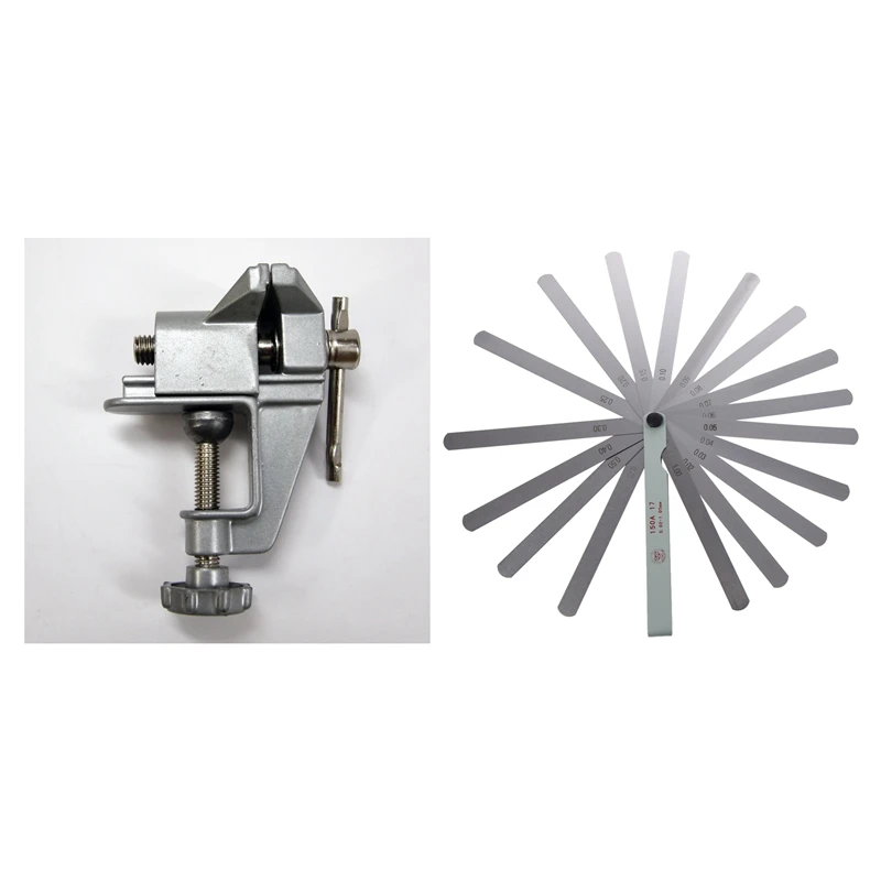 

Mini Clamp on Table Bench Hobby Craft Vice Tool & Metric Thickness Feeler Gage Gauge (0.02-1.00mm)
