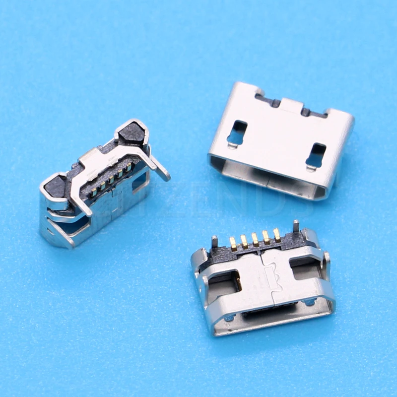 100pcs Micro USB 5pin no side Ox horn female usb socket Flat mouth four legs socket mini usb connector Free shipping