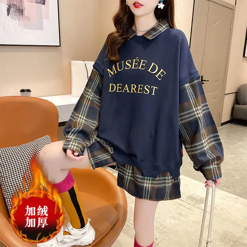 

Новые женские модные плюшевые толстовки из искусственного двух частей на осень и зиму, утепленные корейские повседневные свободные женски...