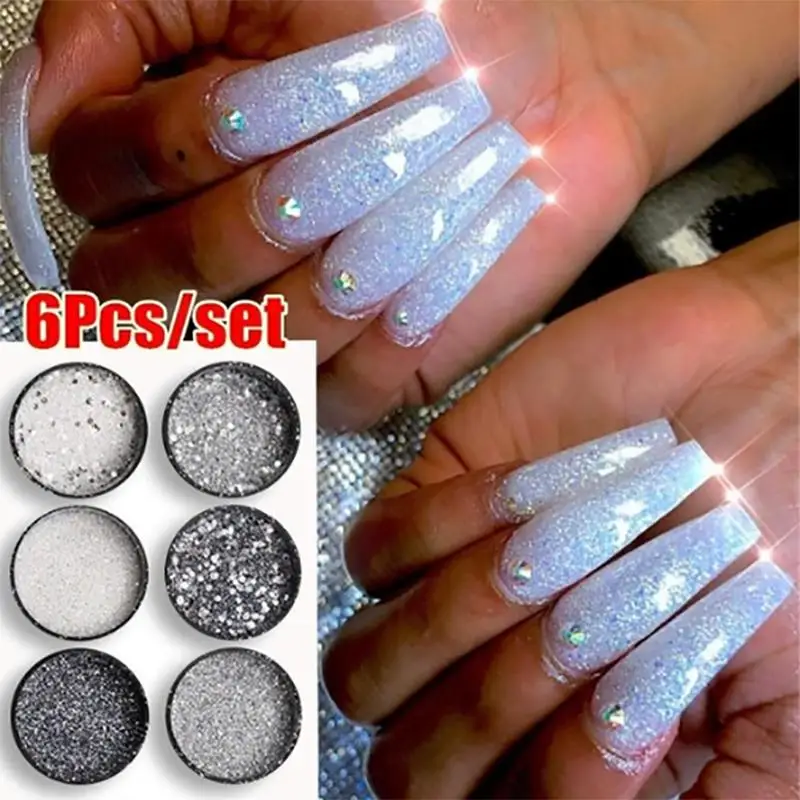 6 шт./партия Блестящий Серебряный Золотой блестящий белый порошок для дизайна