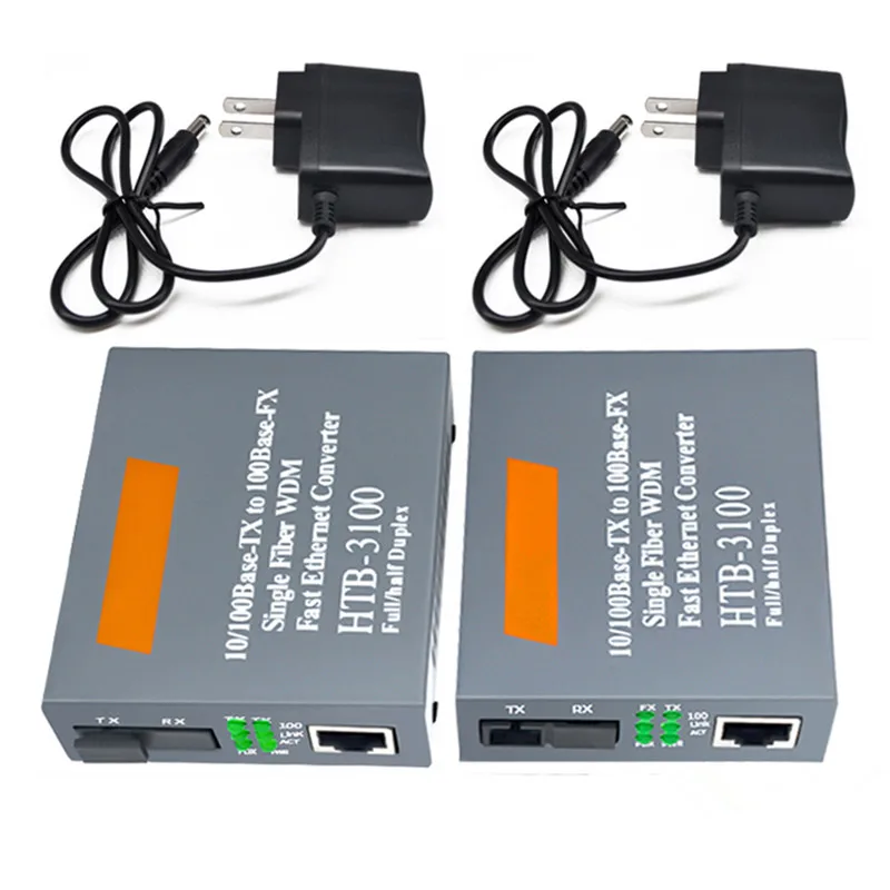 1 Pair 100MB Fiber Optic Converter Optical Transceiver NetLink HTB-3100 Single-Mode Single  25km Photoelectric Converter
