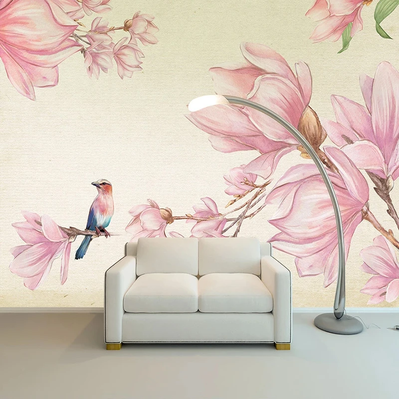 

Пользовательские 3D обои современные расписанные вручную розовые цветы росписи гостиной ТВ спальня романтический фон Настенный декор Papel д...