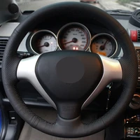 diy black genuine leather%c2%a0car accessories steering wheel cover for honda city 2007 2008 fit 2007 2008 jazz 2007 2008