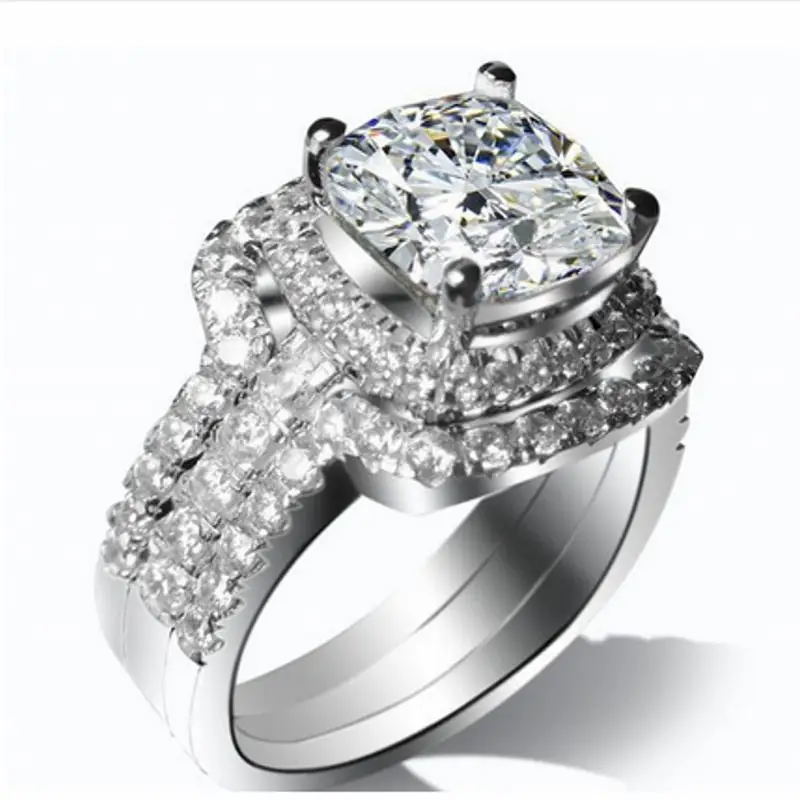 Набор Колец ручной работы с квадратным белым сапфиром роскошные кольца из