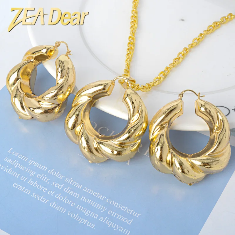 

ZEADear Jewelry Sets African Fashion Hoop Earrings Pendent&Necklace Copper Hollow Gold Plated For Women For Wedding Party Gifts