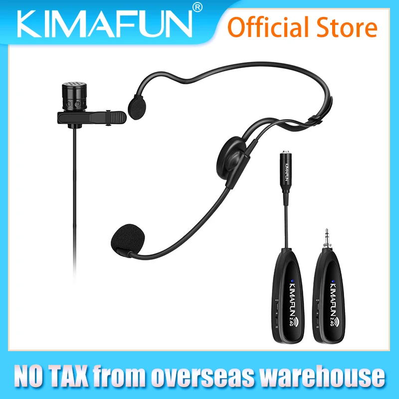 KIMAFUN 2.4G Wireless Microphone Headset and Lavalier Lapel 2 in 1 Vlogging Mics Suitable for iPhone,Android,Laptop,PC,Speaker