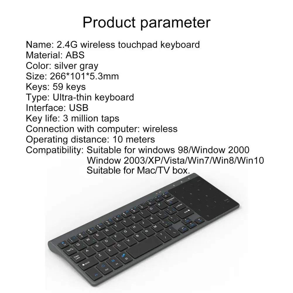 

Thin 2.4G Wireless Keyboard Mini Keyboard With Number Touchpad Numeric Keypad For Tablet Desktop Laptop PC