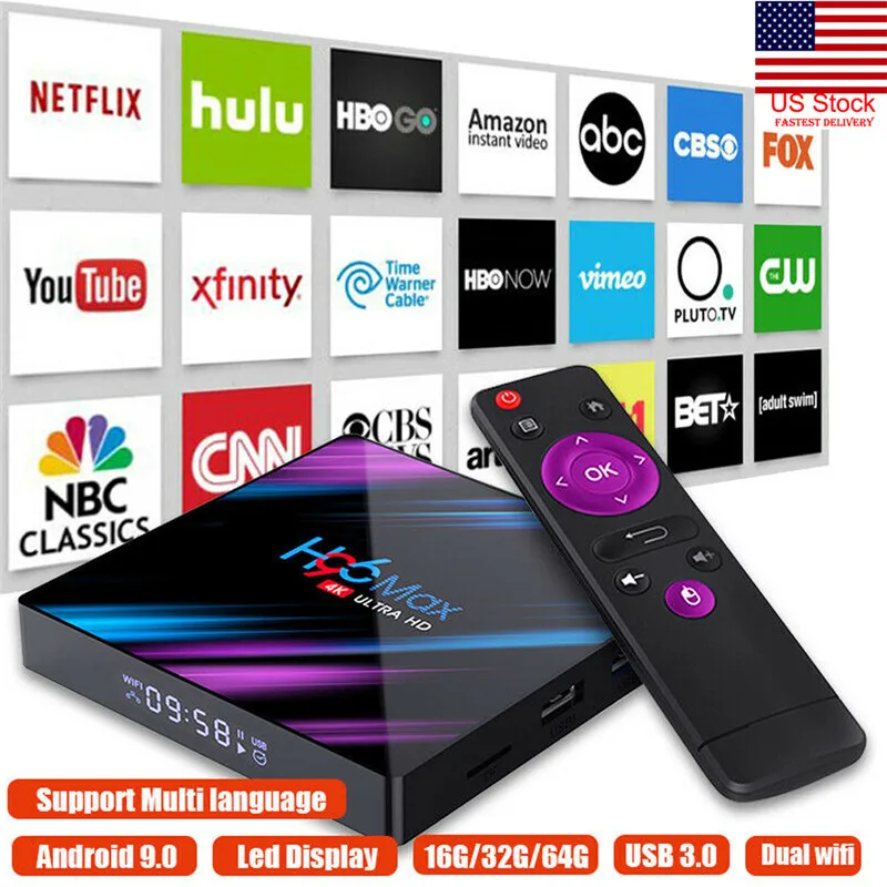 2019 Новый H96 MAX Смарт ТВ BOX Android OS 9 0 4G Оперативная память 32/64GB 4 ядра 1080p с разрешением
