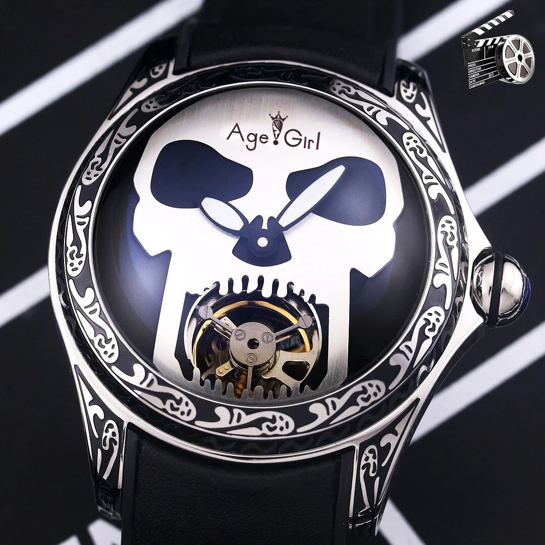 

Luxury Brand New Men Black Rubber Stainless Steel Automatic Mechanical Bubble Skull Tourbillon Rose Gold Sapphire Carved Watch