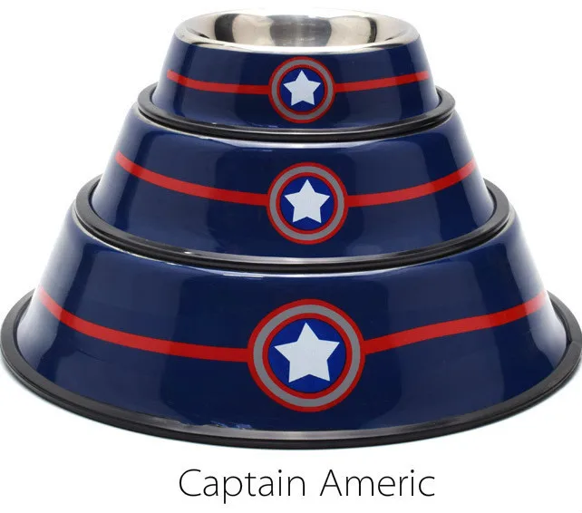 Captain Americ Миска из нержавеющей стали для домашних животных, собак, милый мультяшный контейнер для еды для путешествий, для кошек, для уличной питьевой воды, блюдо для питья, посуда Suluk - Цвет: Captain Americ