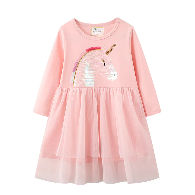 New Unicorn Cartoon Print Autumn/Winter Long Sleeve Princess Party Tutu Baby Dresses Birthday Gift Children's Costume Lace Girls | Детская