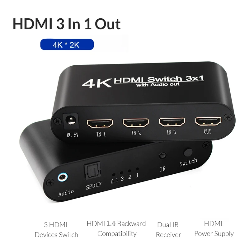Разветвитель HDMI 3X1 4K с аудиовыходом для DVD ПК ТВ 30 Гц|dvd player lcd monitor|converter flashconverter headset