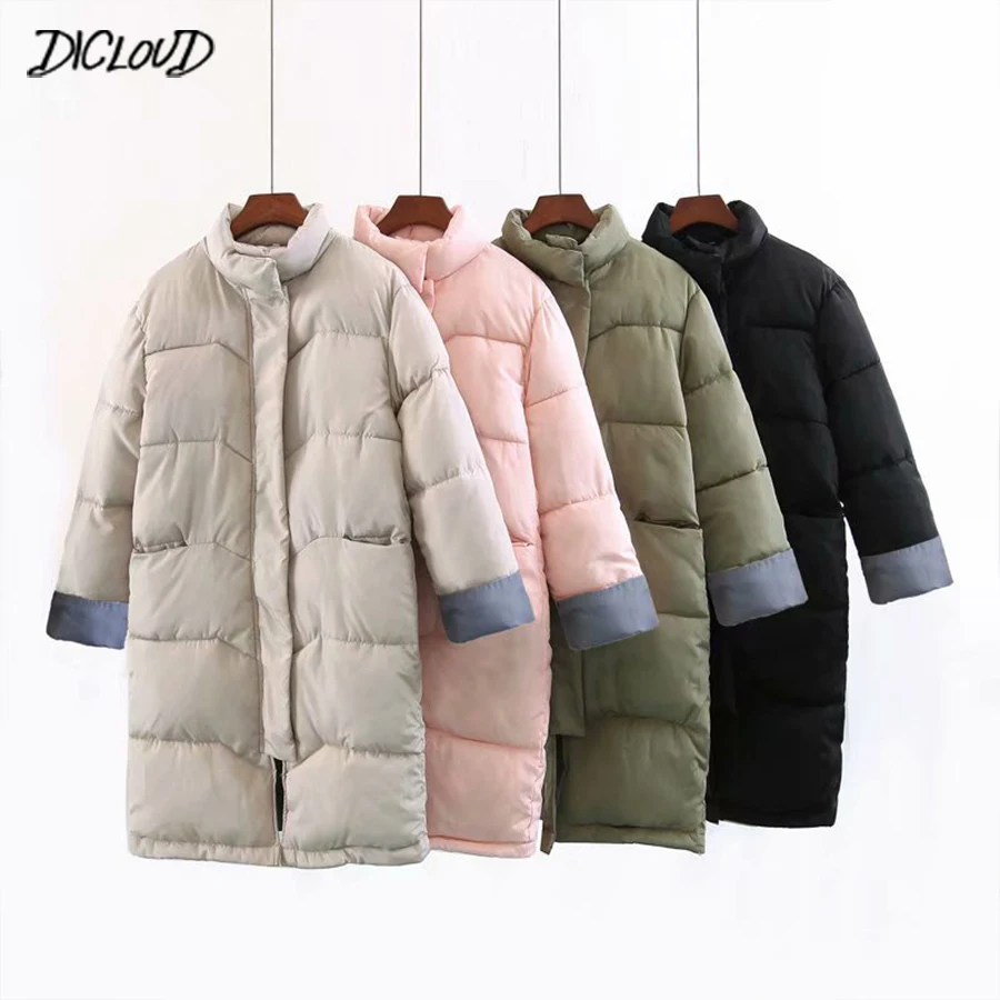 Зимнее плотное длинное пальто женские простые теплые свободные парки с