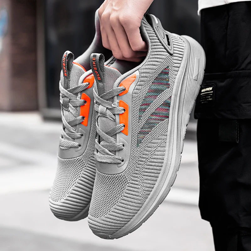 

Men's light running shoes fashion sneakers casual outdoor sports jogging breathable mesh gray shock-absorbing shoes