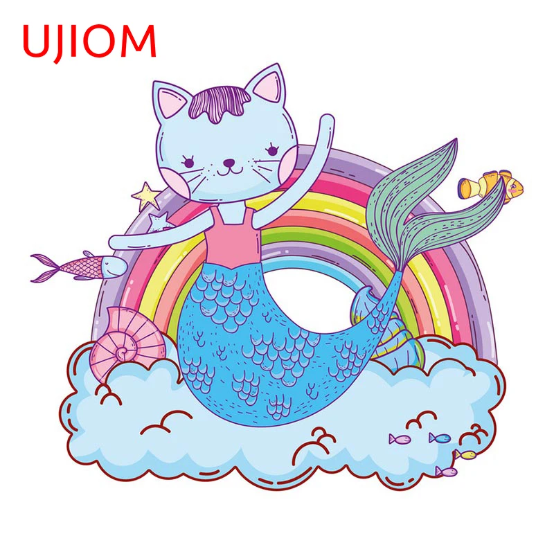 

UJIOM Purrmaid с облаками и радугой, подводный Декор для дома, спальни, гостиной, водонепроницаемые наклейки на стену