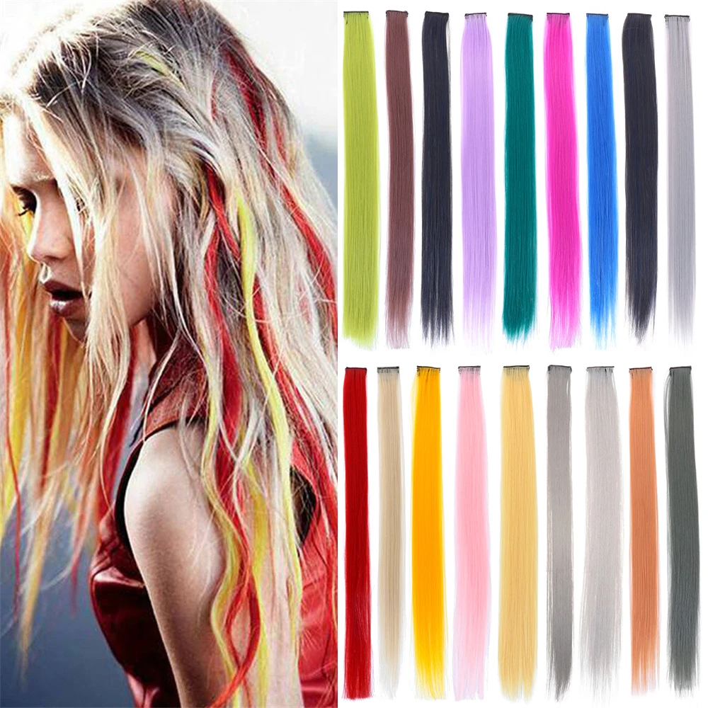 Цветной волосы на заколках для наращивания 24 дюйма длинные прямые шиньоны Клип В