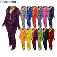 ronikasha women velour sweatsuits sexy ruched 2 piece outfits hoodie jackets sweatpants joggers sets velvet track suits