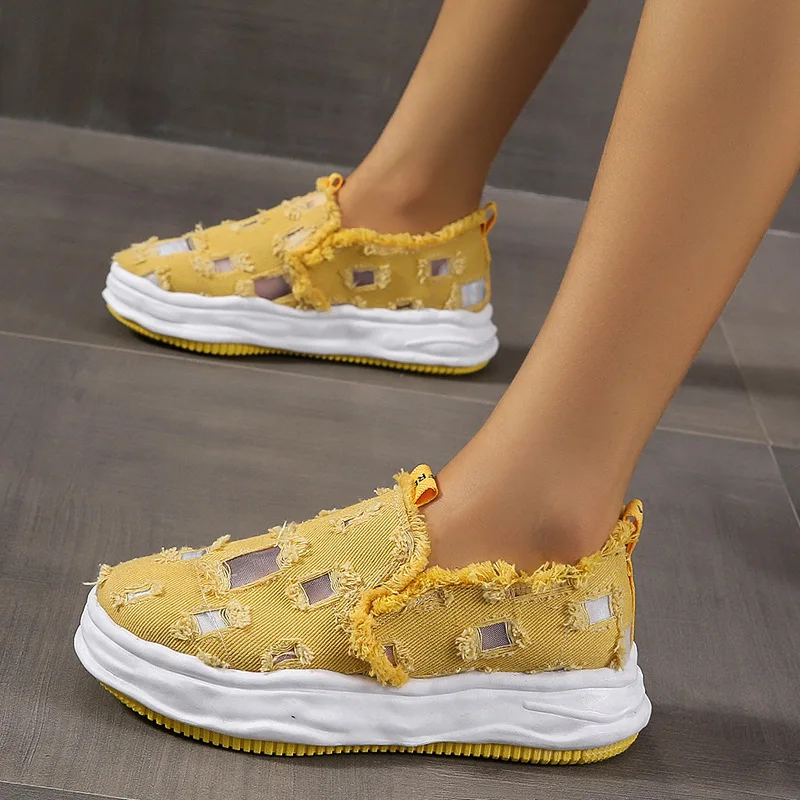 

Women's Vulcanized Shoes, Thick-soled Flat Shoes, Yellow Breathable Sneakers In Autumn and Winter, Designer Women's Shoes