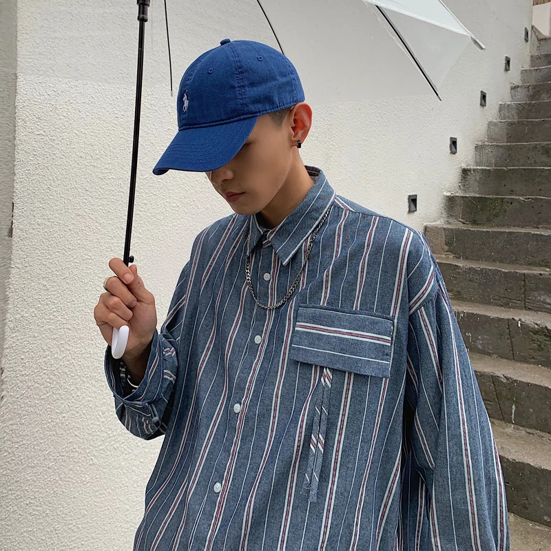 

2019 Winter New Korean Striped Ins Wild Bottoming Lapel Long Sleeve Loose Student Casual Shirt Streetwear