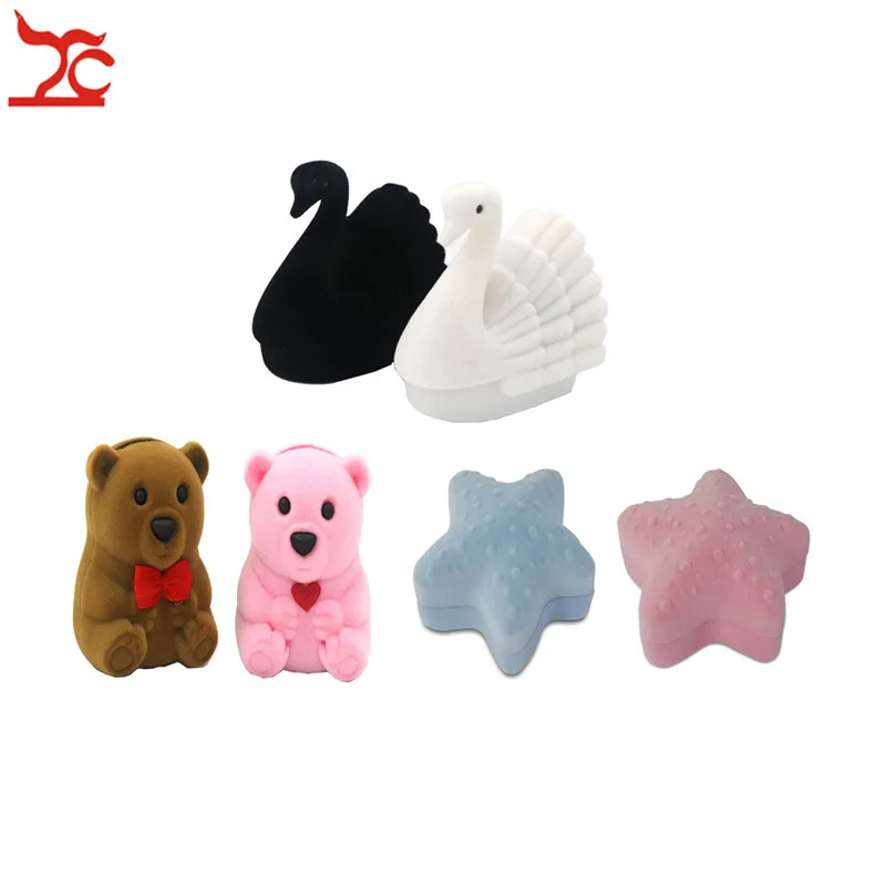 

Lovely Velvet Bear Star Swan Necklace Ring Earring Pendant Party Birthday Schoolmate Present Jewelry Display Storage Gift Box