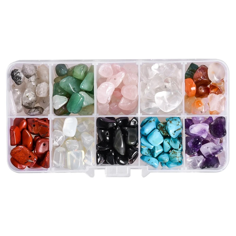 

1 Box 10 Colors Natural Chip Stone Beads 6-10mm Drilled Irregular Gemstones Beads for Jewelry Making Supplies