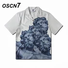 OSCN7 Повседневная Мужская Уличная рубашка с коротким рукавом и принтом, модель 2020 года, Гавайский пляж, большие размеры, женские модные рубашки Harujuku для мужчин, CSD23