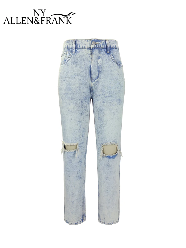 

Spring men's ripped jeans 2021 new blue white denim trousers high-quality classic street casual boys straight-leg pants