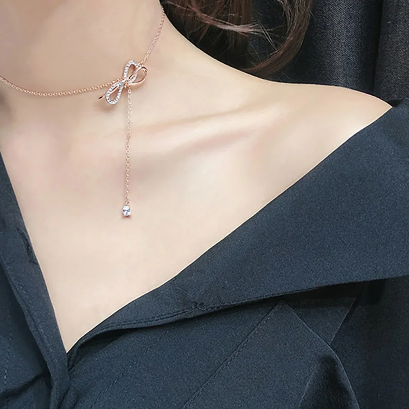 Модное ожерелье с бантом стразы цепь Свадебные Ювелирные изделия
